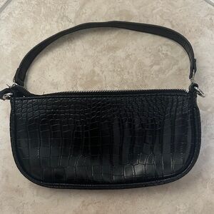 Croc-Embossed Mini Shoulder Bag in Black